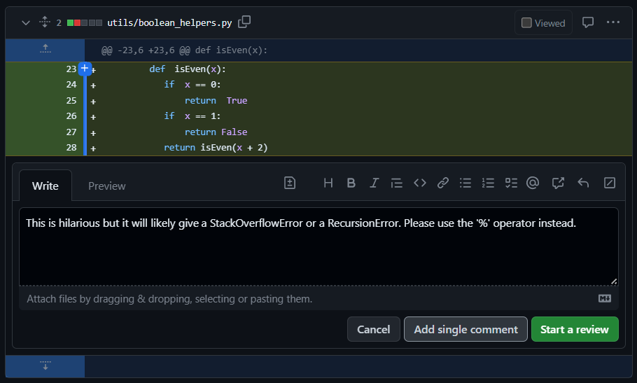 A code comment on GitHub.