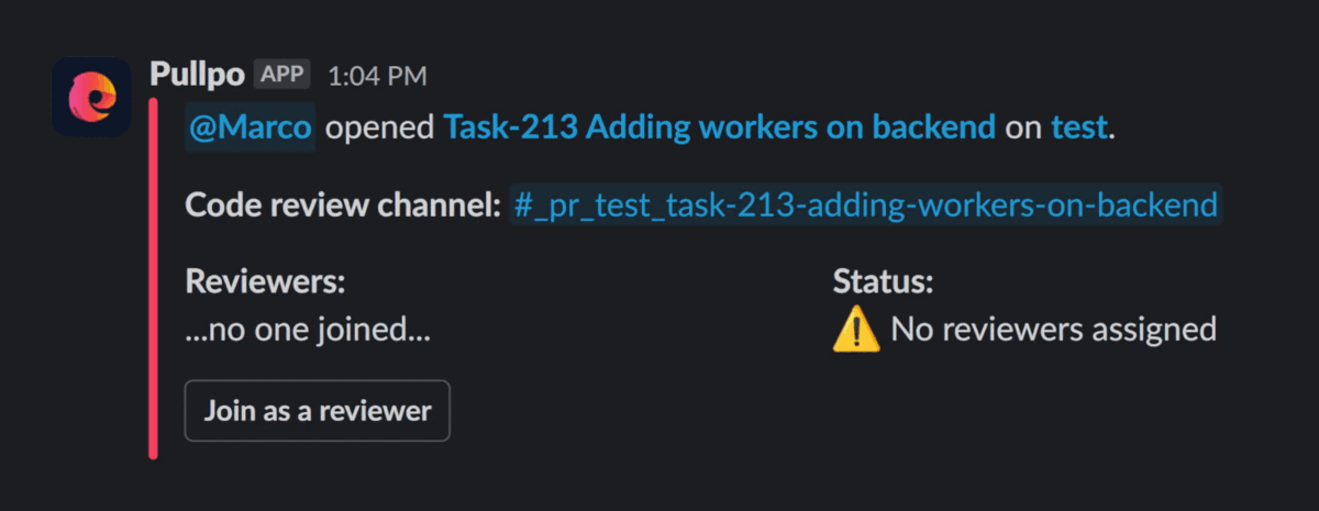 Pullpo's PR Status Message.